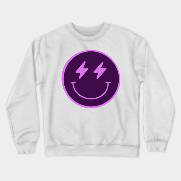 Lightning Smiley Face Neon Purple Crewneck Sweatshirt by Asilynn